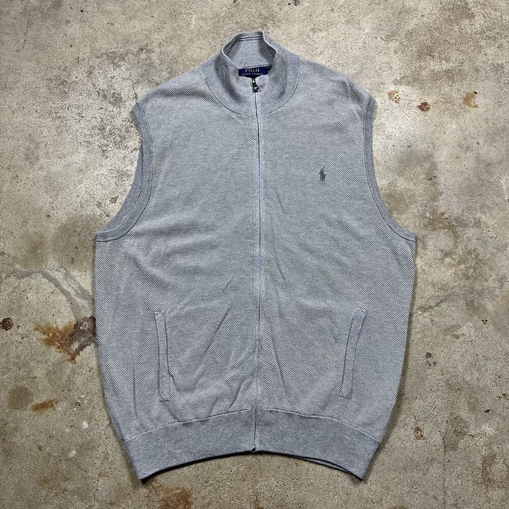 Grey Polo Ralph Lauren Full Zip Pima Cotton Sweater Vest Size XL